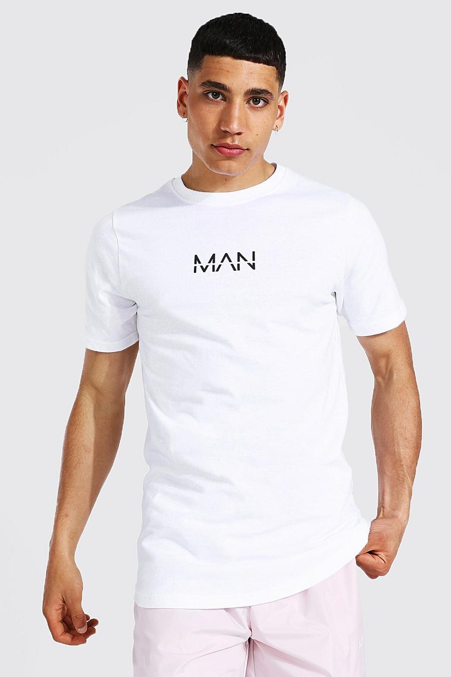 White Original Man Long Line T-Shirt Met Ronde Zoom image number 1