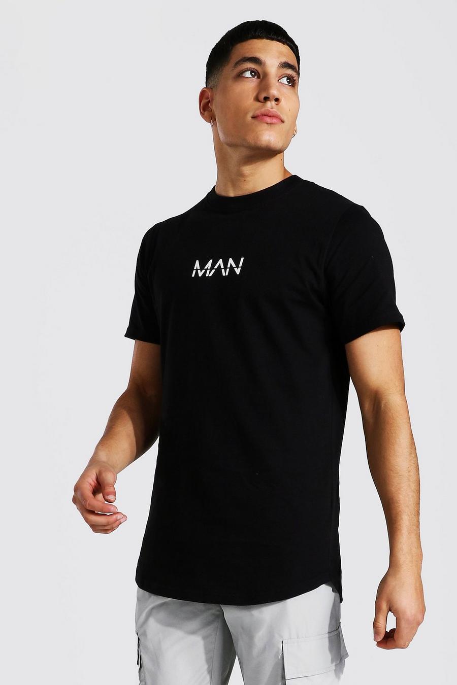 Camiseta larga con bajo curvo Original Man, Negro image number 1