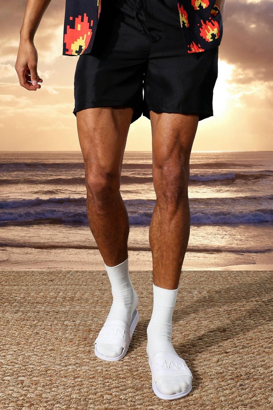 Black Tall Short Length Man Tab Swim Shorts image number 1