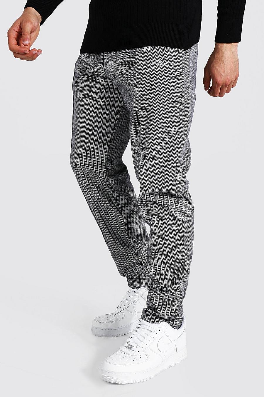 Pantaloni tuta slim in jacquard con nervature e firma MAN, Canna di fucile image number 1