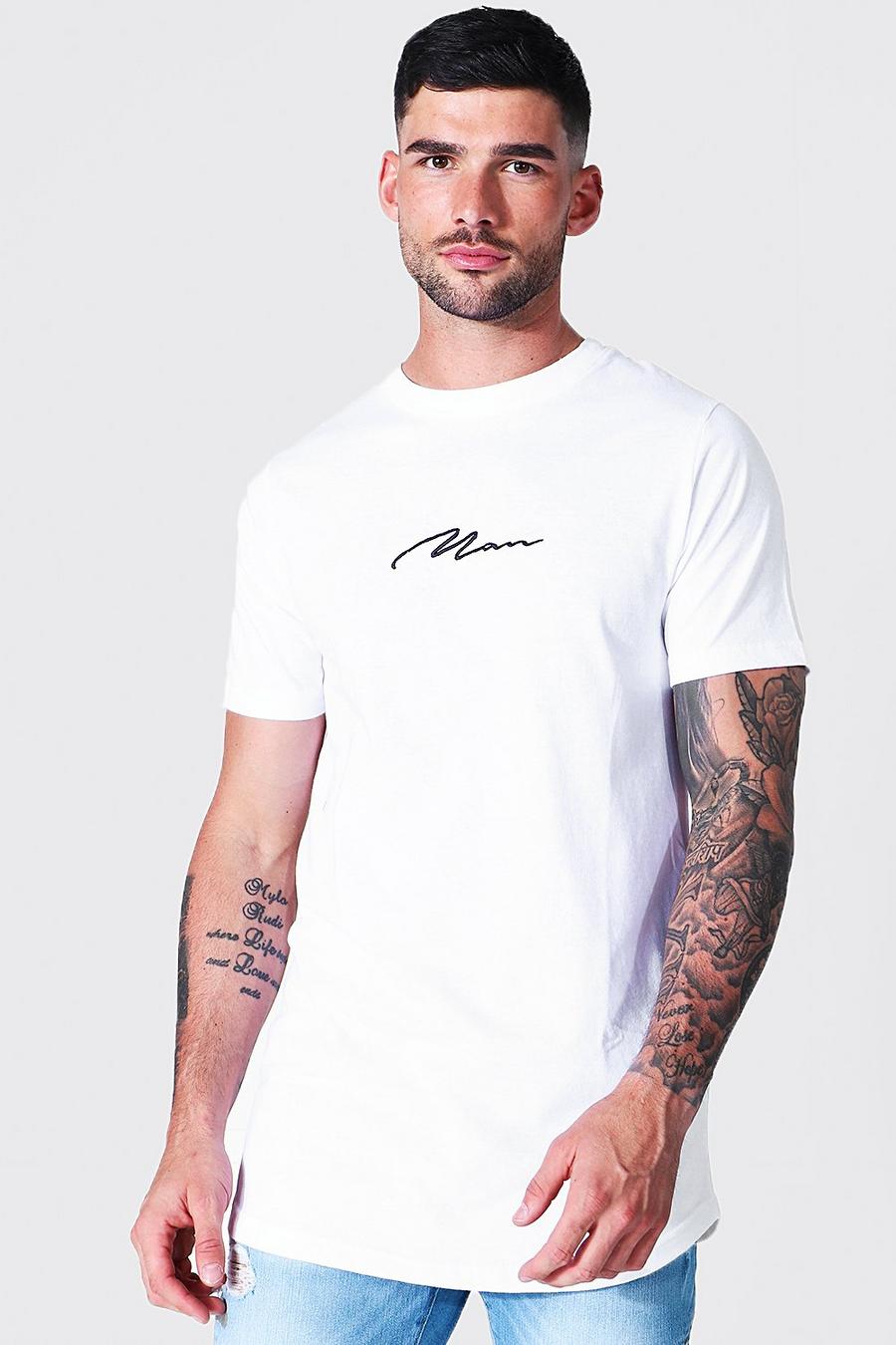 White Man Signature Lång t-shirt med rundad kant image number 1