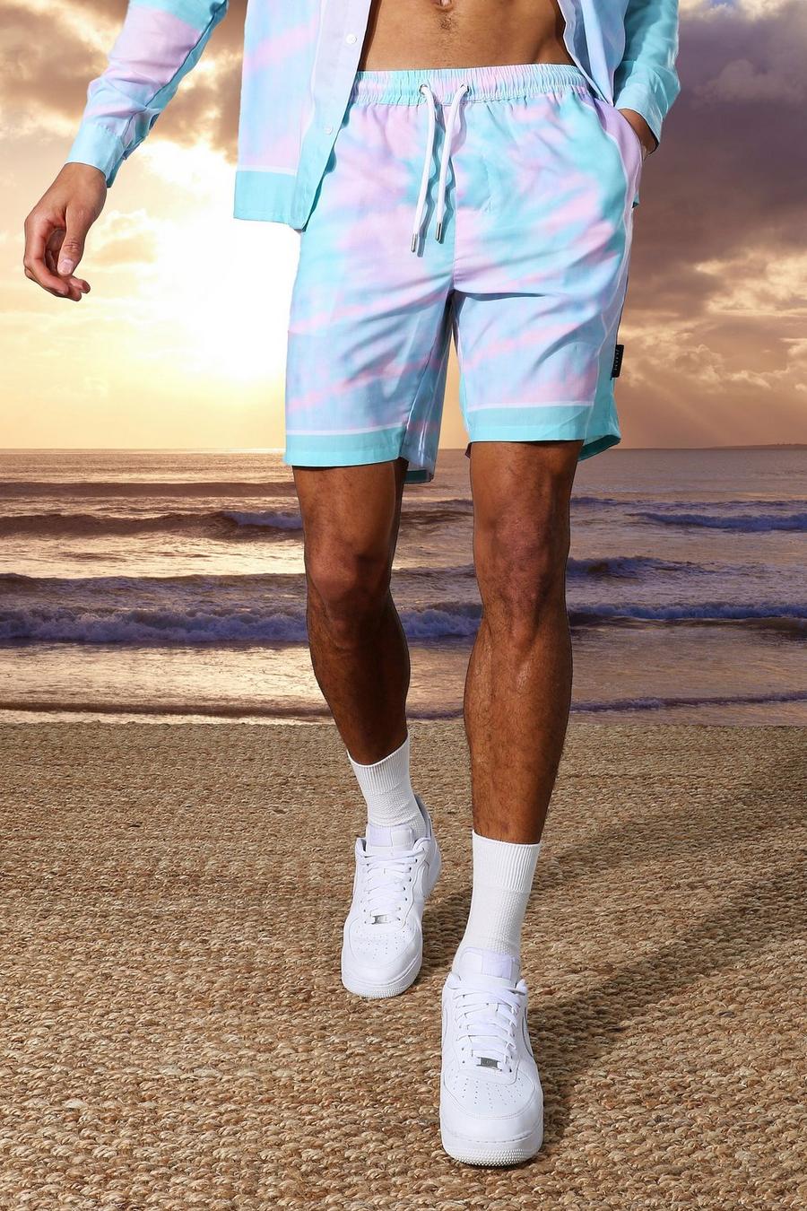 Mint Tall Middellange Viscose Shorts Met Tie Dye Zoom image number 1