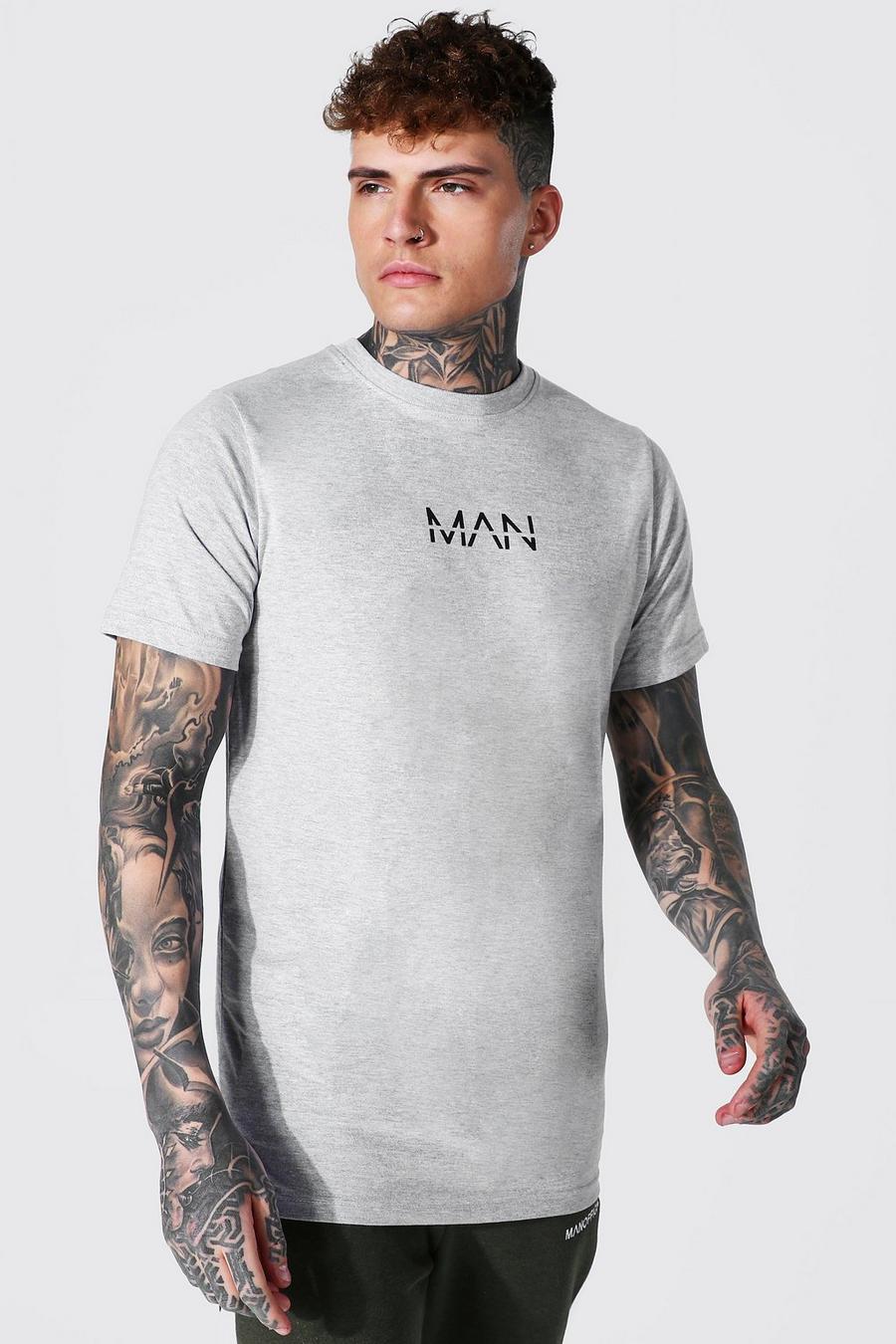 Longline T-Shirt mit Original Man-Print, Grau meliert image number 1