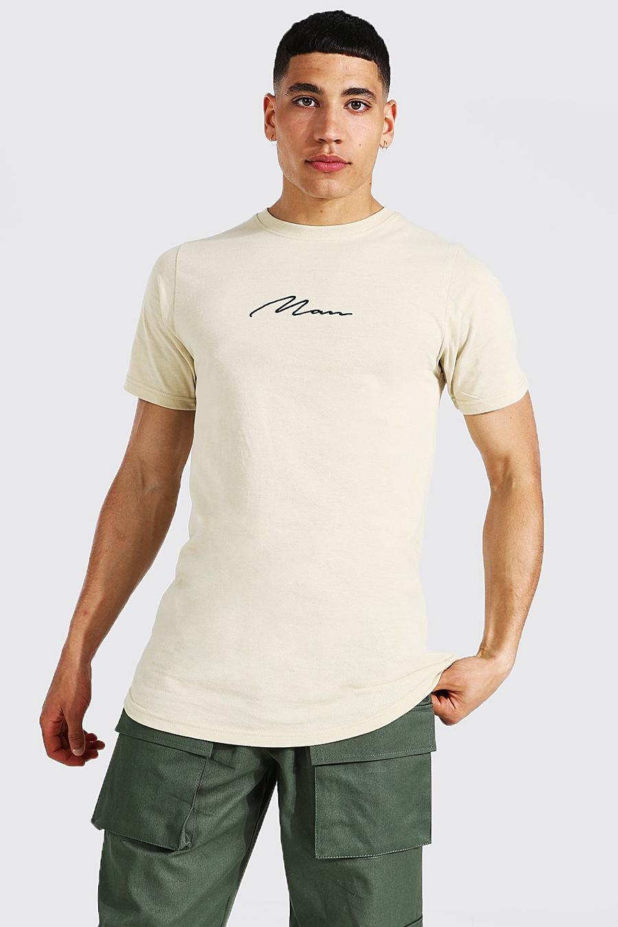 Man Signature Longline T-Shirt, Sand image number 1