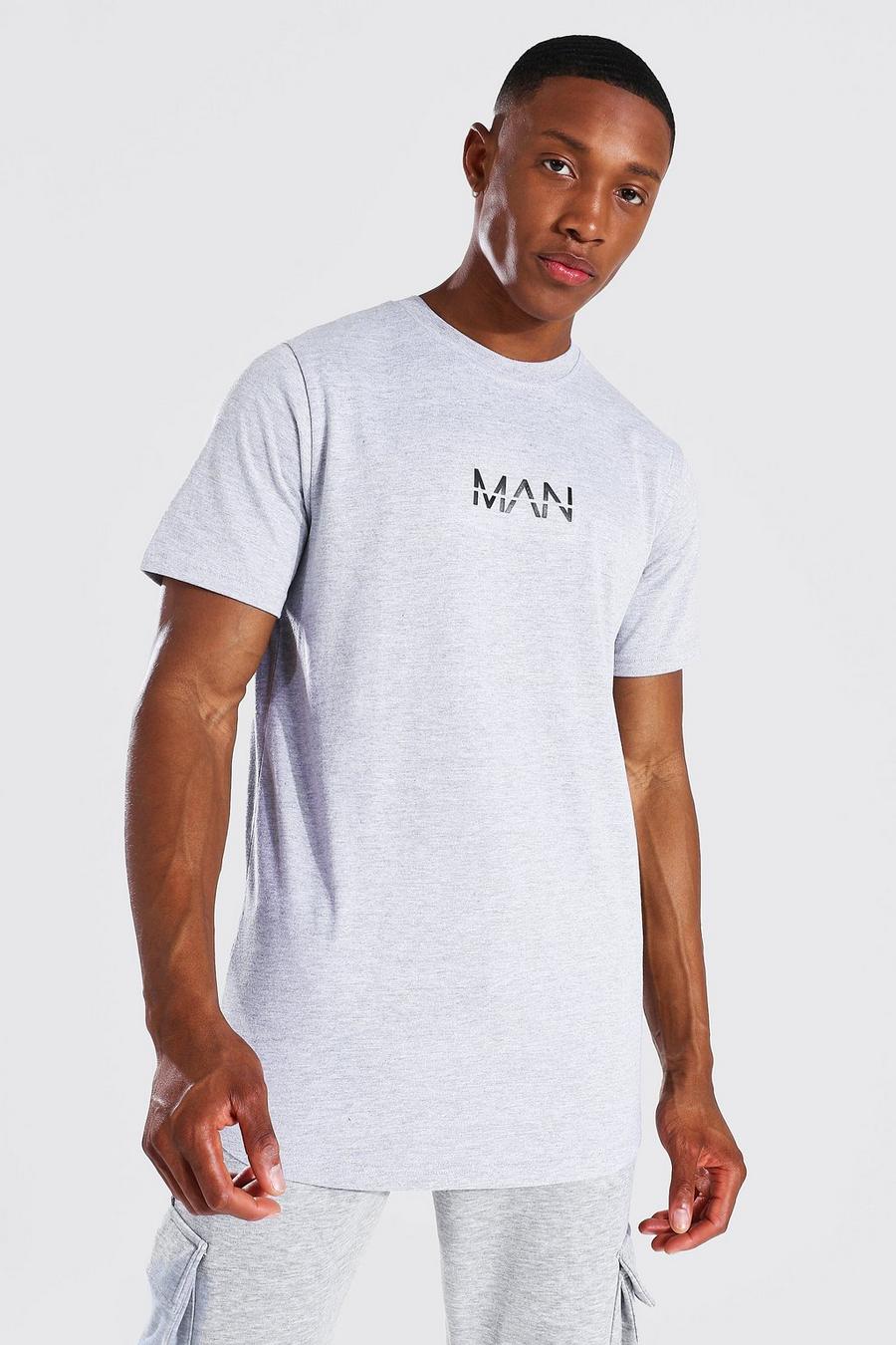 Grey marl Original Man Long Line T-Shirt Met Ronde Zoom image number 1