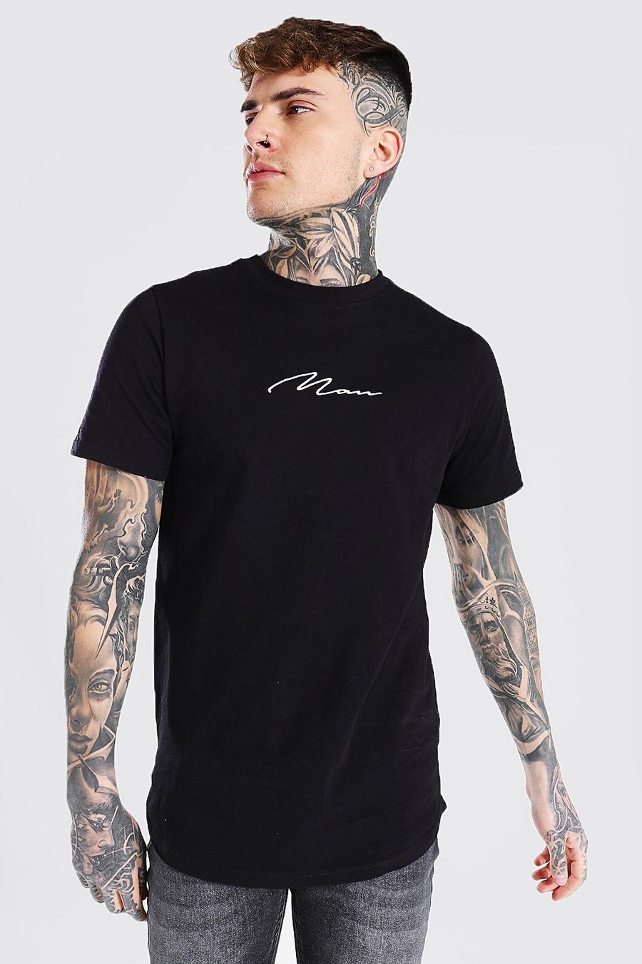 Black Man Signature Long Line T-Shirt Met Ronde Zoom image number 1