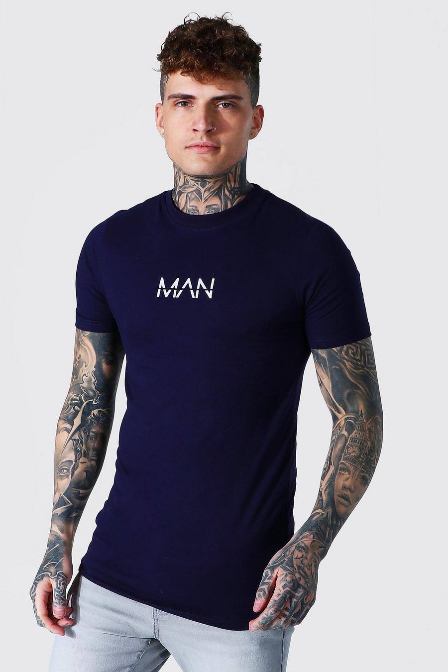 Navy Original MAN Lång t-shirt i muscle fit image number 1