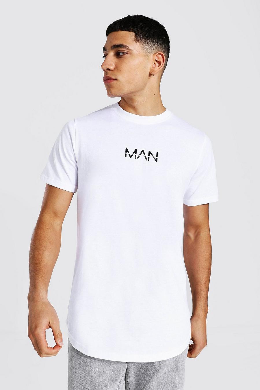 Longline Muscle Fit T-Shirt mit Original Man-Print, Weiß image number 1