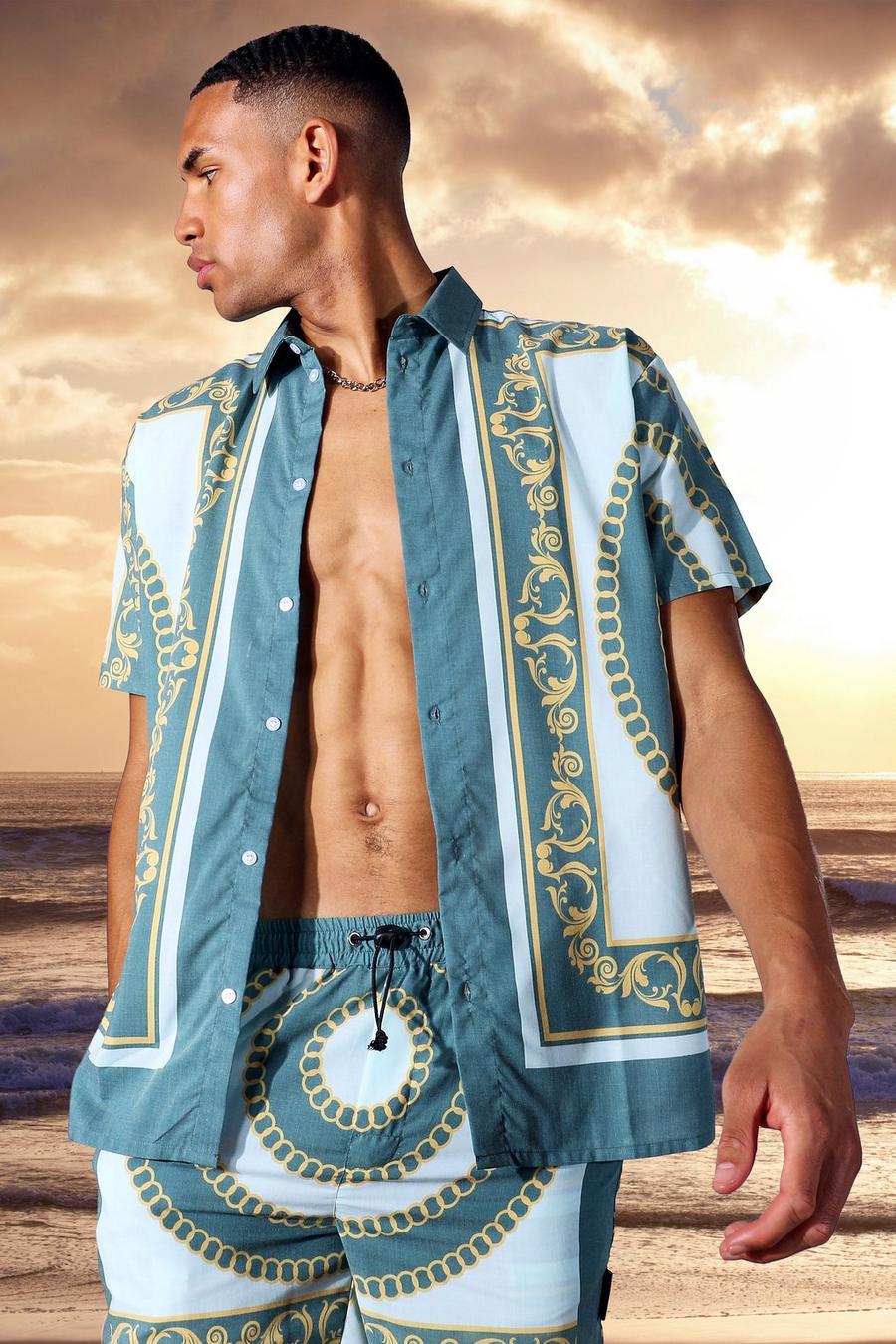 Camisa ancha de manga corta con estampado barroco Tall, Campestre image number 1