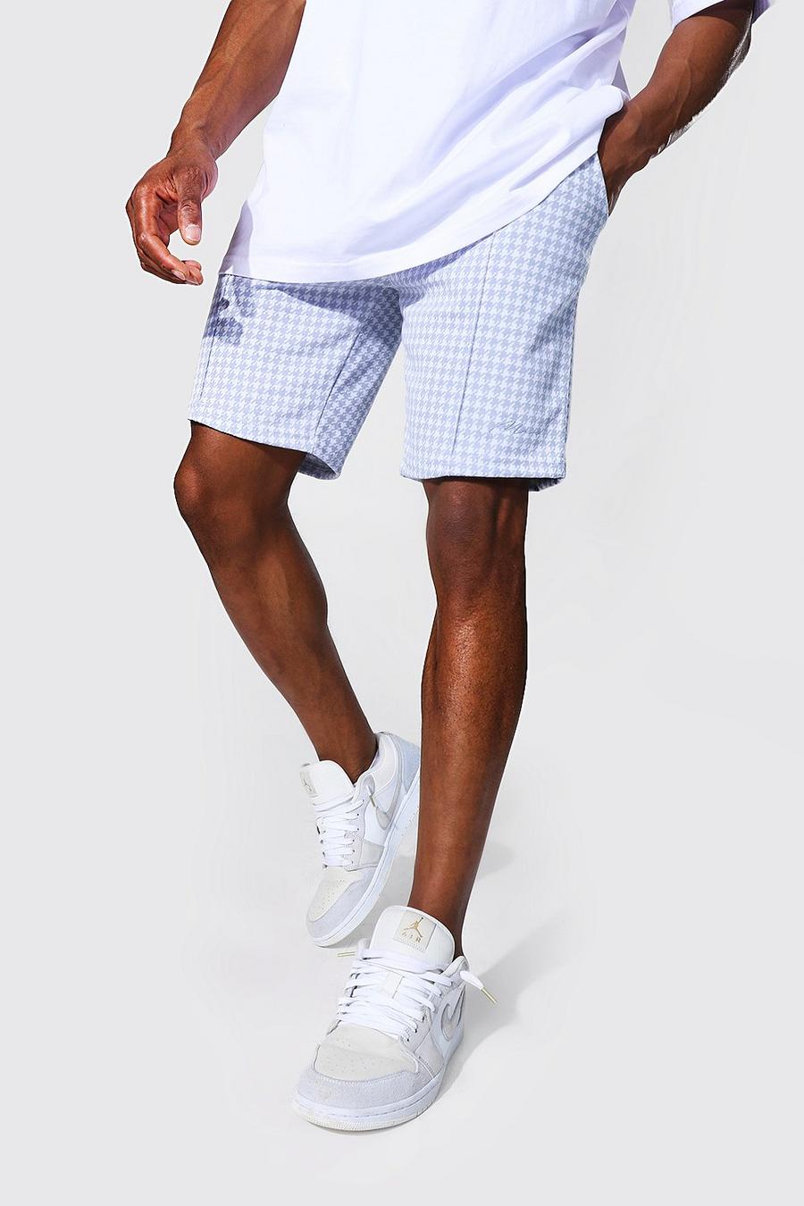 Pale blue Hundtandsmönstrade shorts i slim fit image number 1