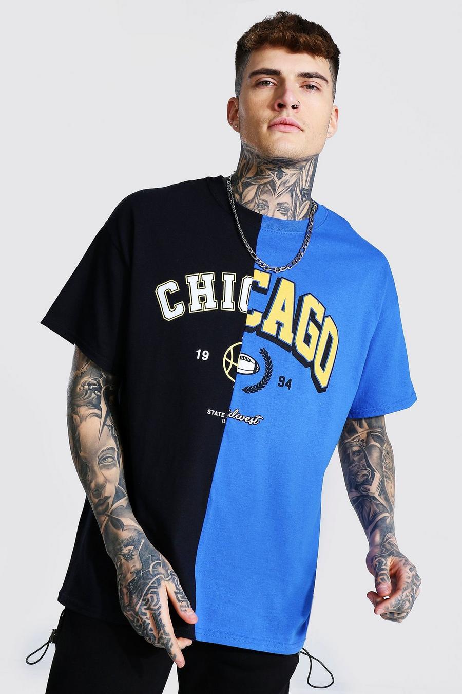 Black Oversized Gesplitst Chicago T-Shirt image number 1