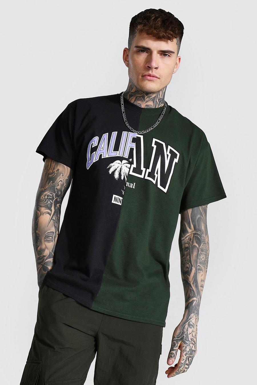 Gespleißtes T-Shirt in Übergröße mit Cali Man-Motiv, Schwarz image number 1