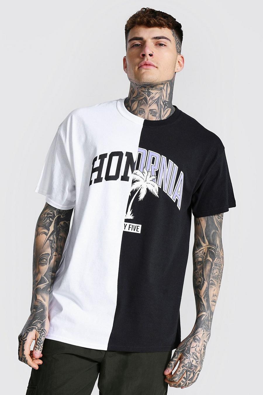 Mehrfarbiges T-Shirt in Übergröße mit „Homme California“-Motiv, Weiß image number 1