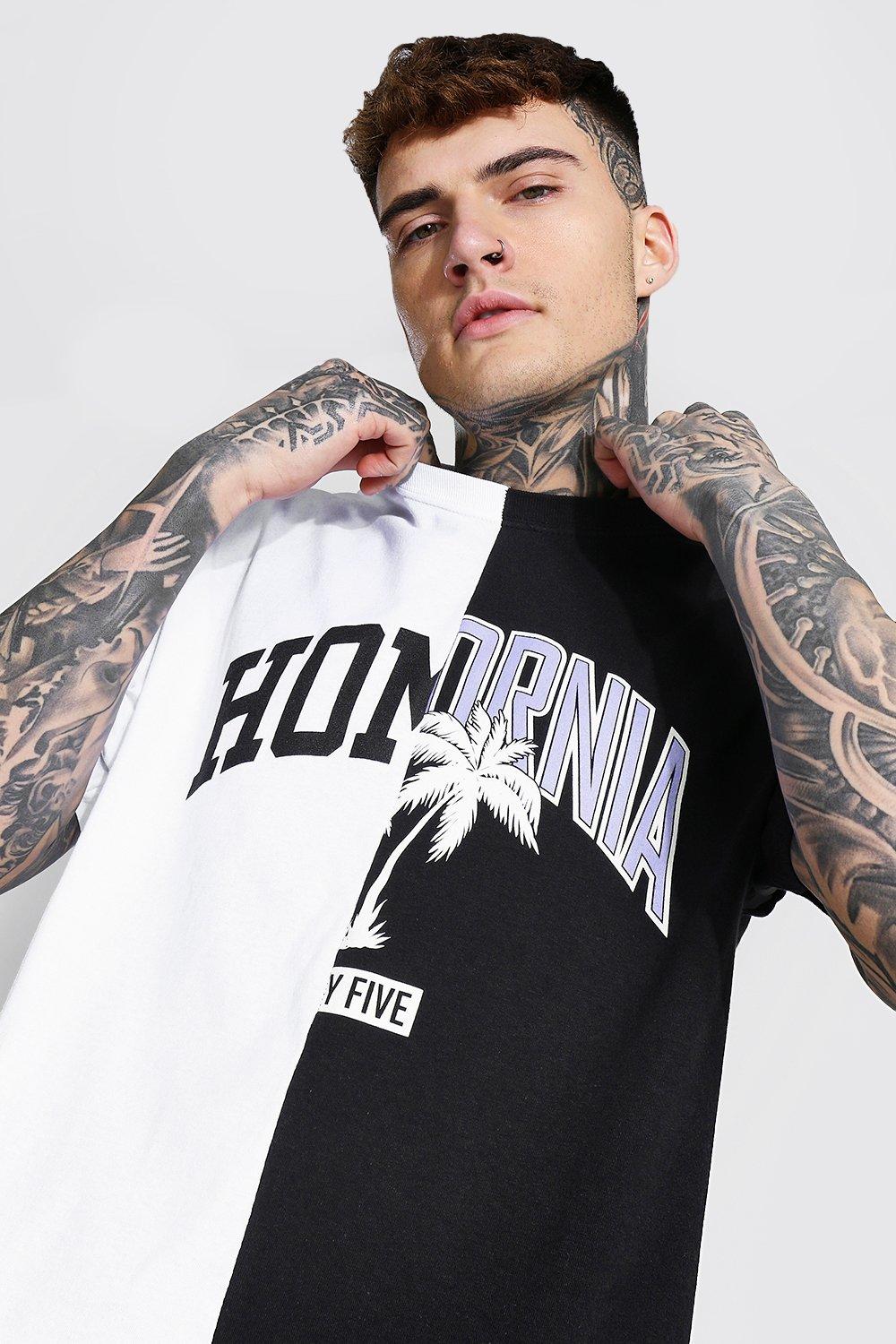 Men s Oversized Homme California Spliced T shirt boohoo