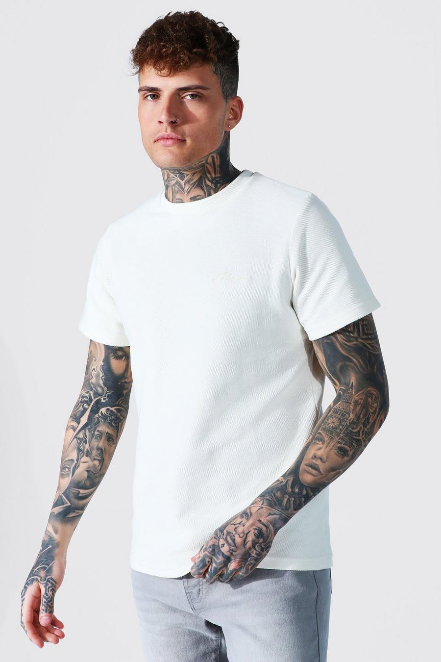 Camiseta ajustada MAN Signature de tela jersey con alforza, Ecru image number 1