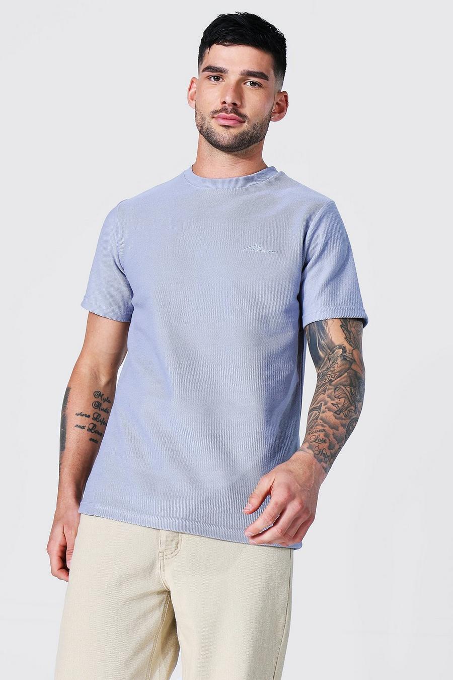 Dusty blue Slim Man Signature Jersey Twill T-shirt image number 1