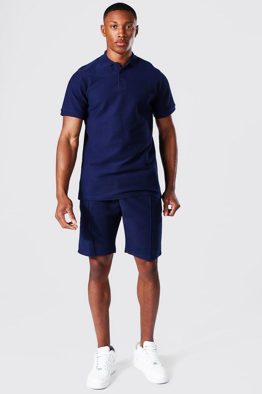 Polo in twill di jersey slim con firma Man, Blu oltremare image number 1
