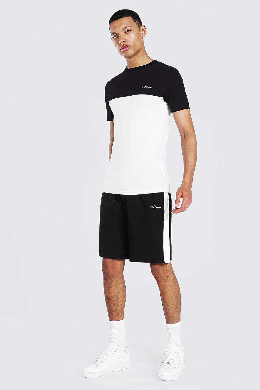 Camiseta marcada con bloques de color y pantalones cortos Tall, Negro image number 1