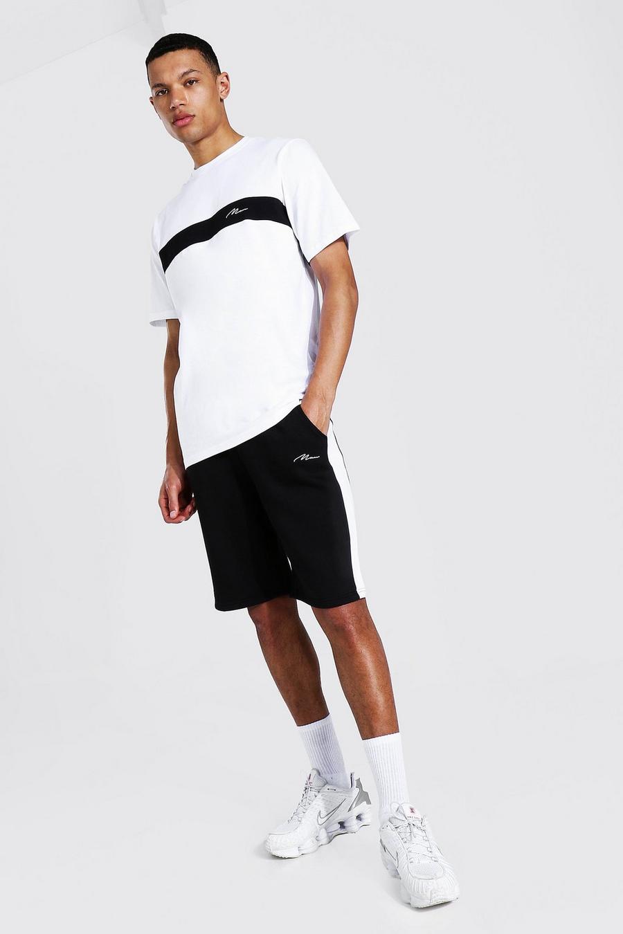 White Tall Man Colour Block T-Shirt En Shorts Set image number 1