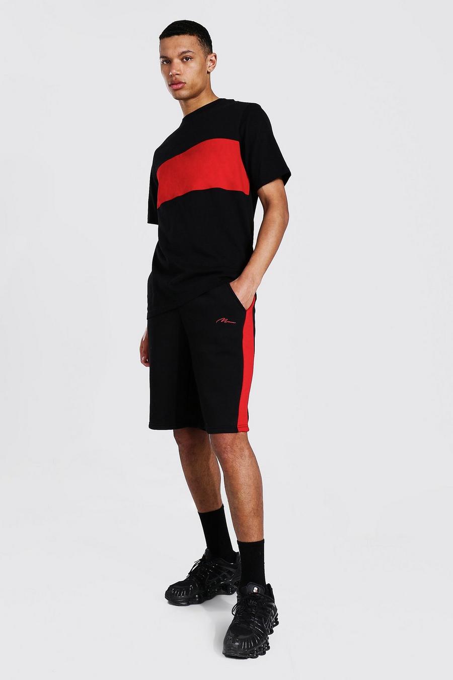 Conjunto de pantalones cortos y camiseta con bloques de color Tall, Negro image number 1