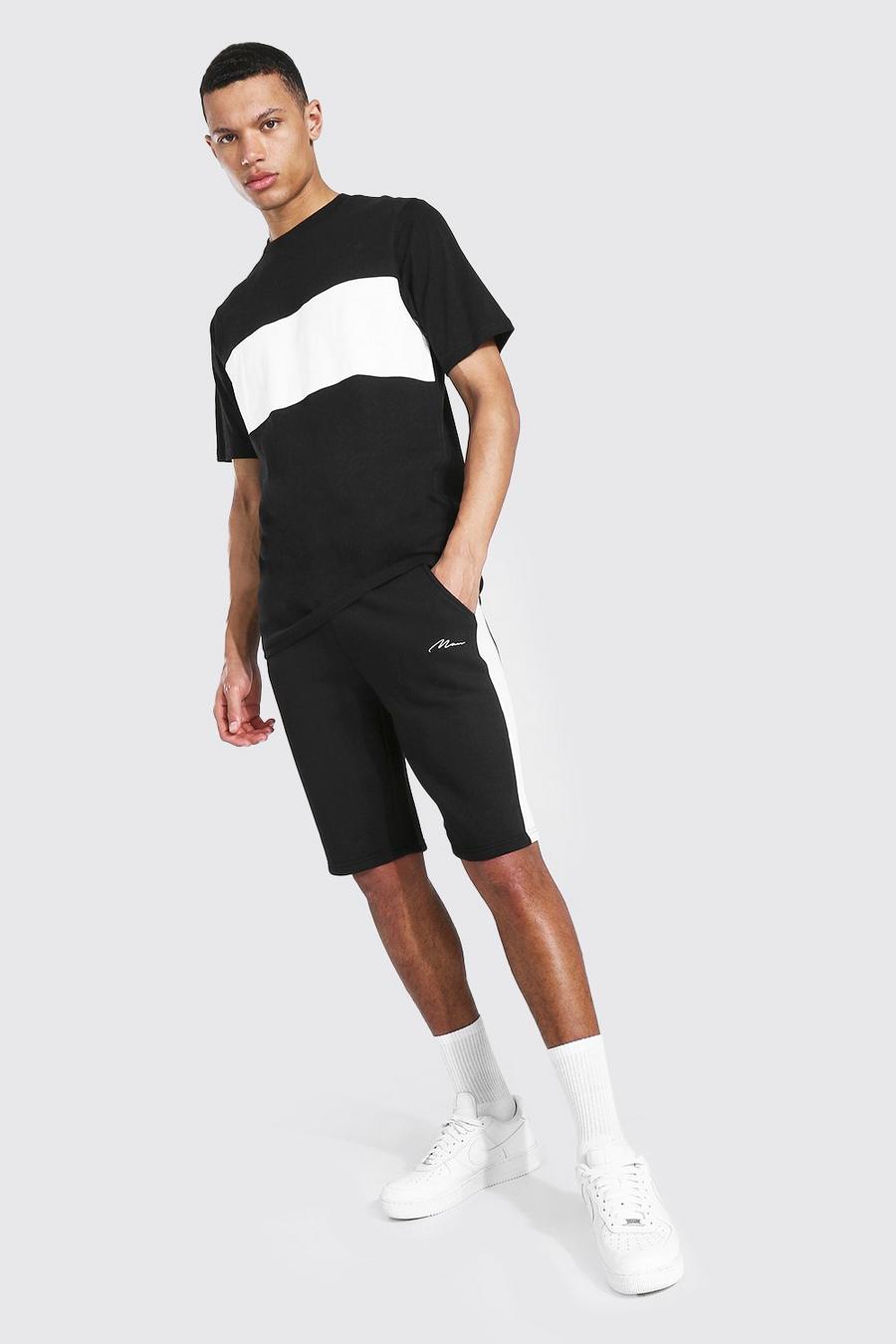 Black Tall - T-shirt och shorts med blockfärger image number 1