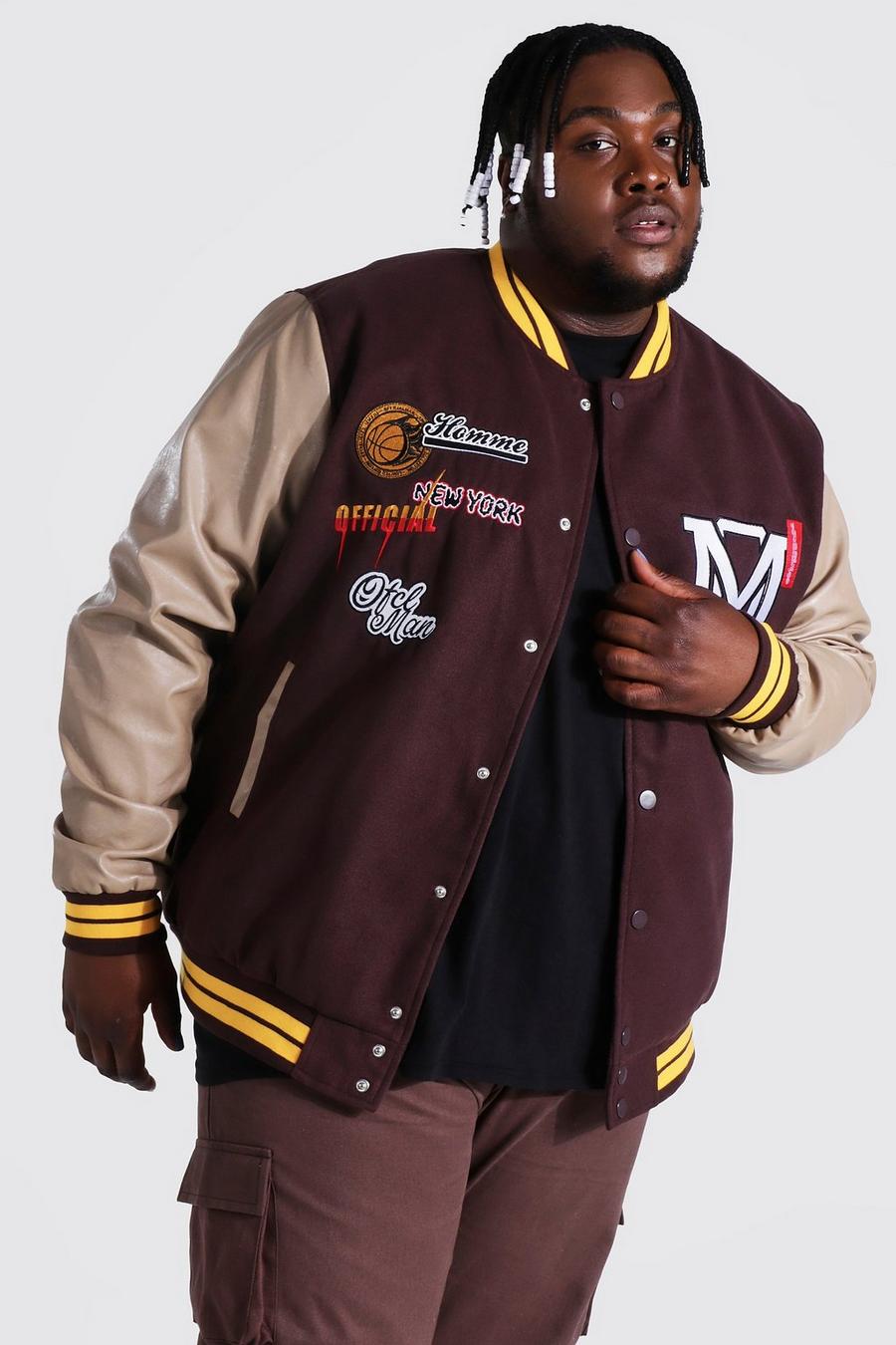 Plus Official Homme Bomberjacke im College-Stil, Chocolate image number 1