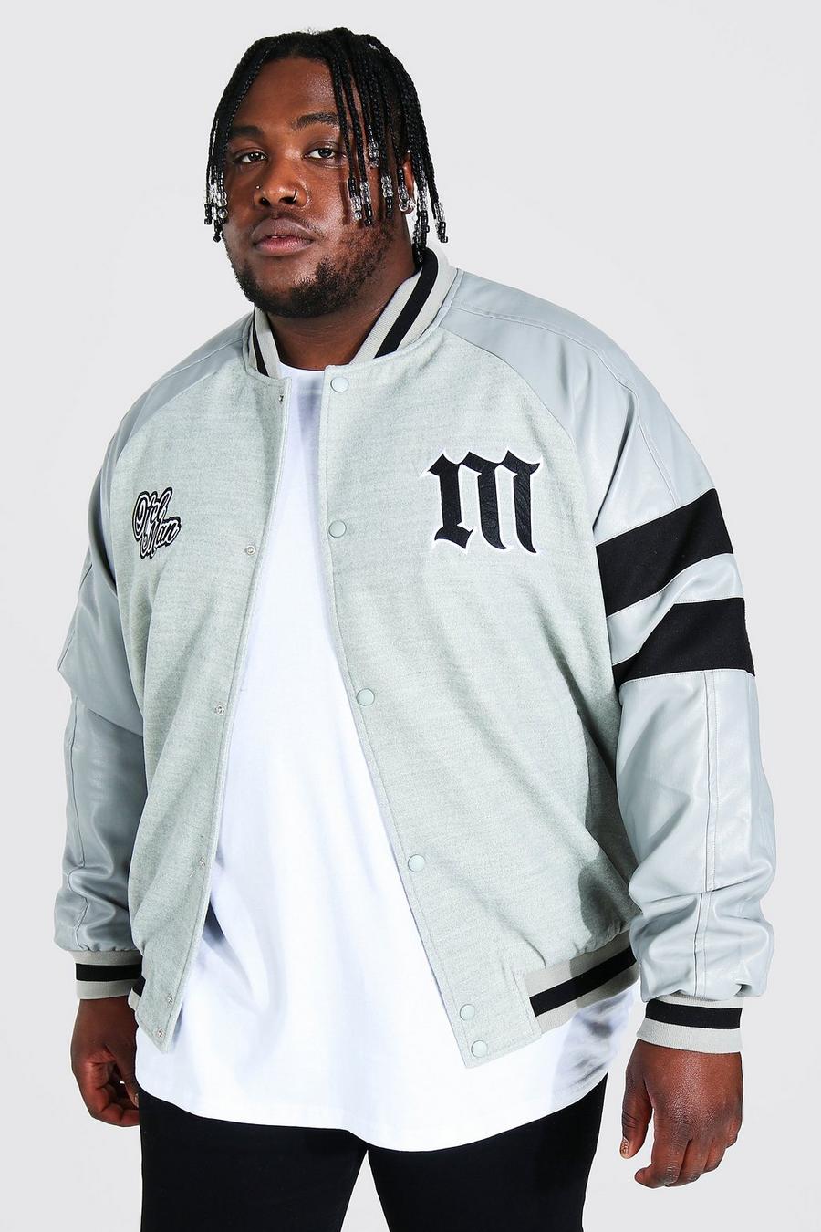Bomber Plus con scritta Ofcl Homme in stile varsity, Grigio image number 1