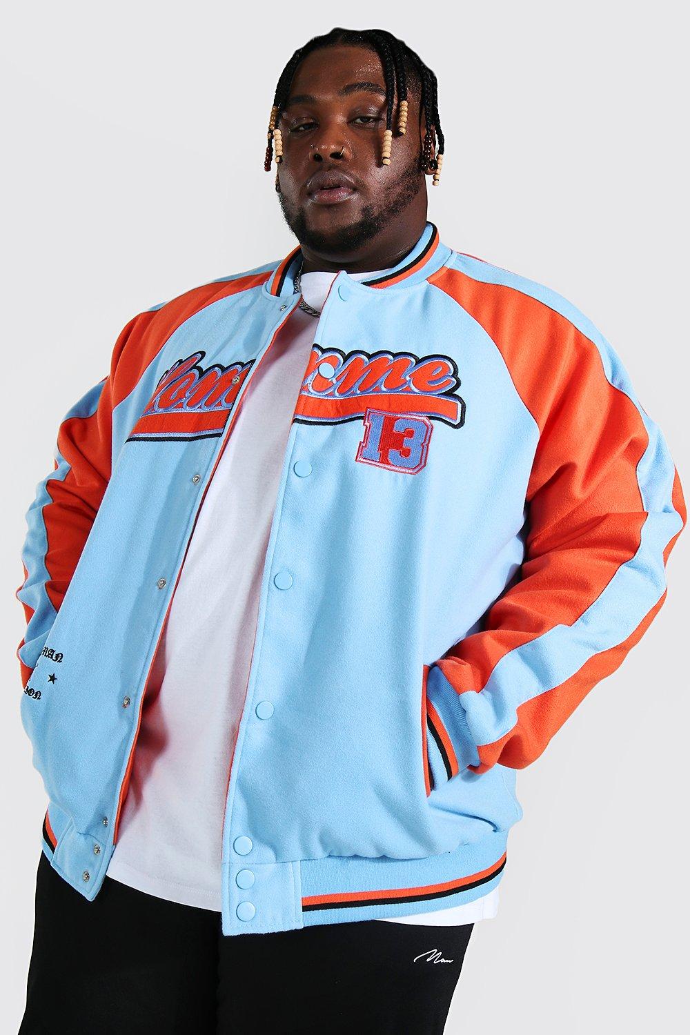Men S Plus Homme Raglan Varsity Bomber Jacket Boohoo Uk