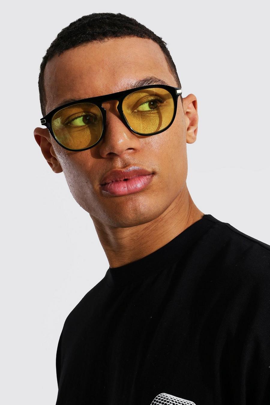 Yellow Flat Top Round Sunglasses image number 1