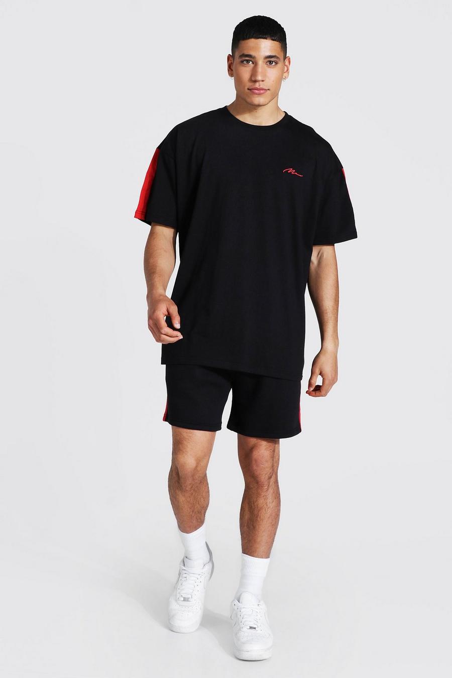 Black Oversized Man T-Shirt Met Zijpaneel En Shorts Set image number 1
