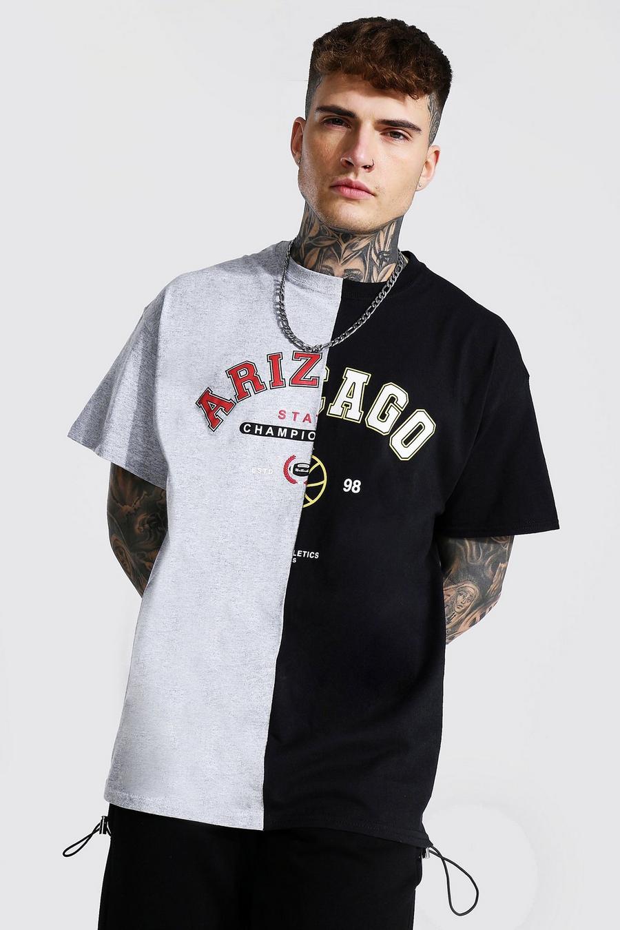 Grey Oversized Arizona Chicago Spliced T-shirt image number 1