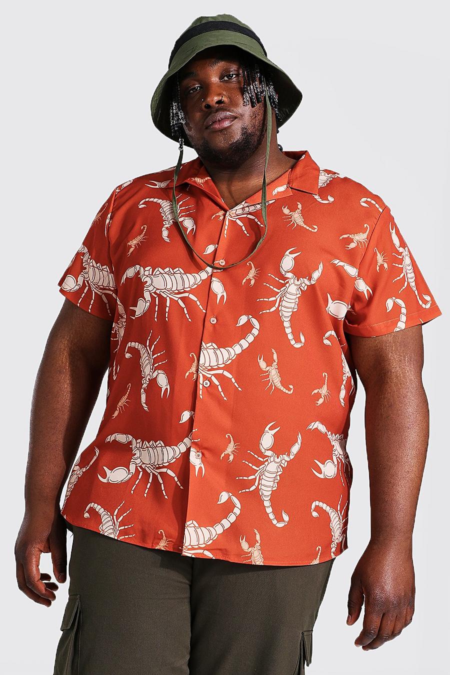 Red Plus Size Short Sleeve Revere Printed Shirt image number 1