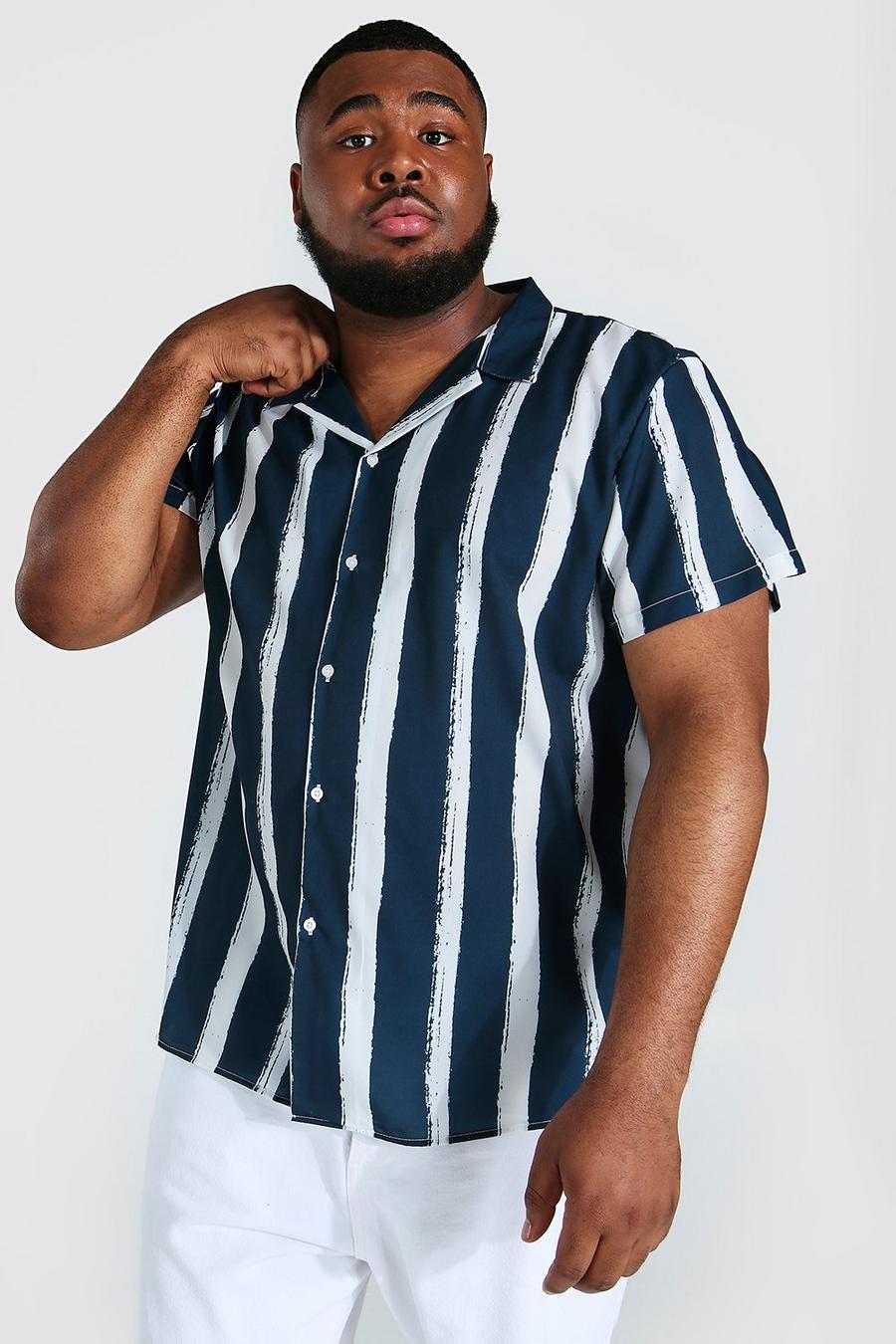 Navy Plus size - Kortärmad randig skjorta med bowlingkrage image number 1