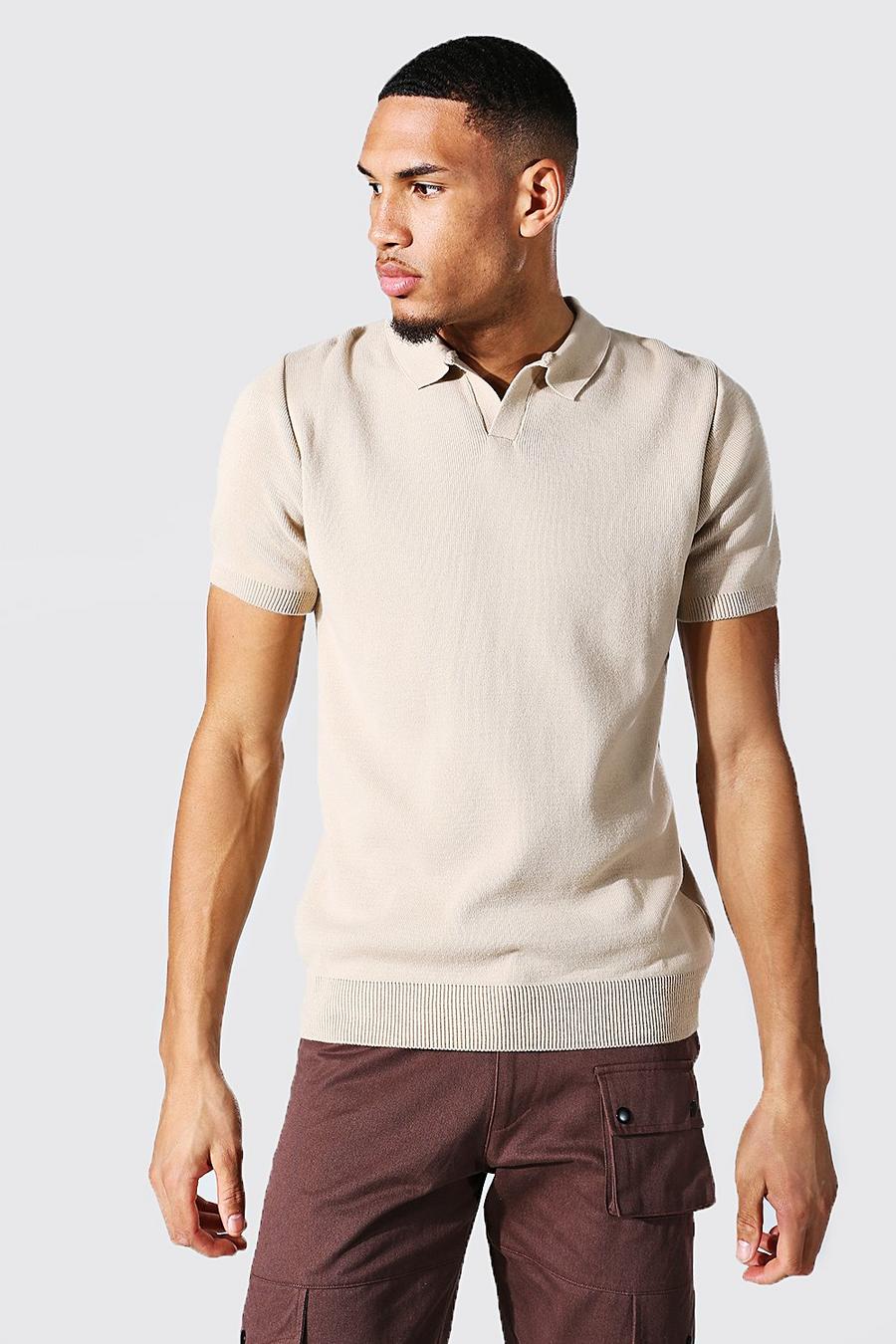 Stone Tall Short Sleeve Revere Collar Knitted Polo image number 1