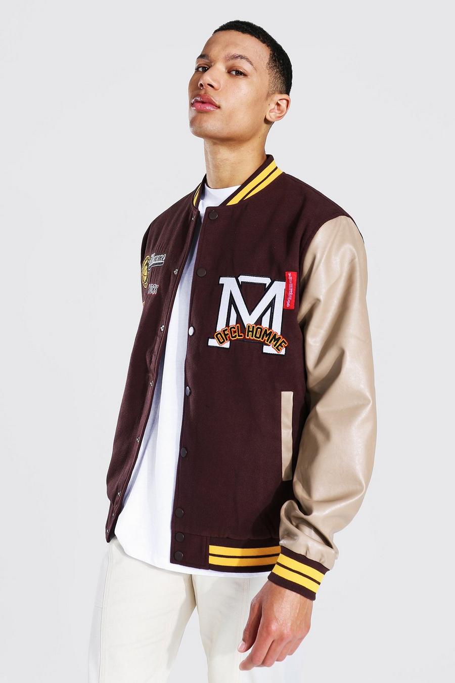 Chocolate Tall Official Homme Varsity Bomber Jacket image number 1