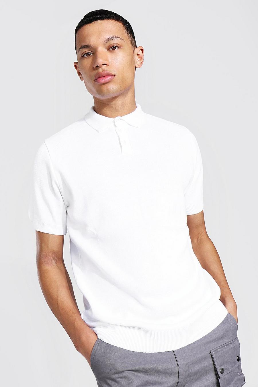 White Tall Short Sleeve Knitted Polo image number 1