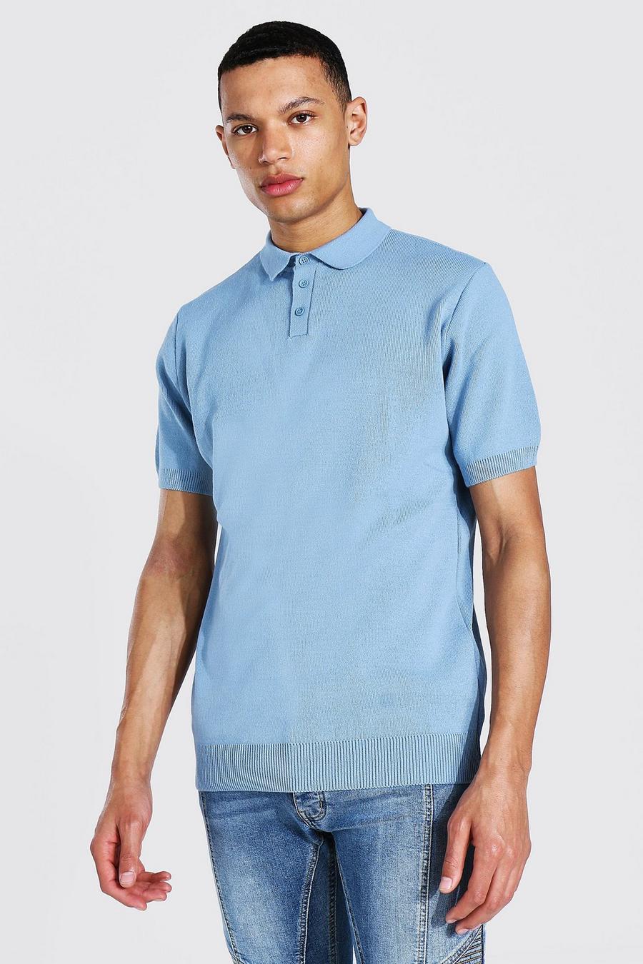 כחול מאובק חולצת פולו קצרה סרוגה, לגברים גבוהים  image number 1