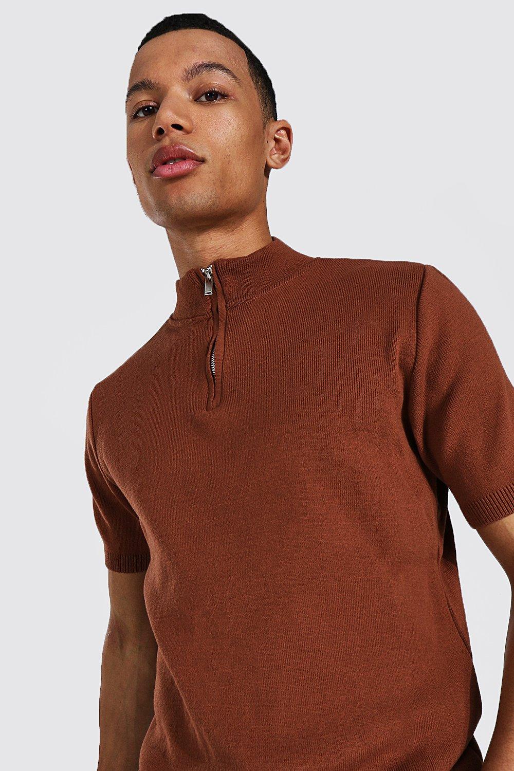 Tall Short Sleeve Half Zip Turtle Neck Jumper