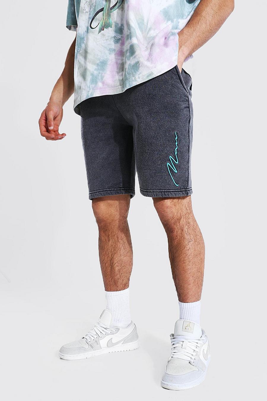 Charcoal Man Signature Acid Wash Gebleekte Slim Fit Jersey Shorts image number 1