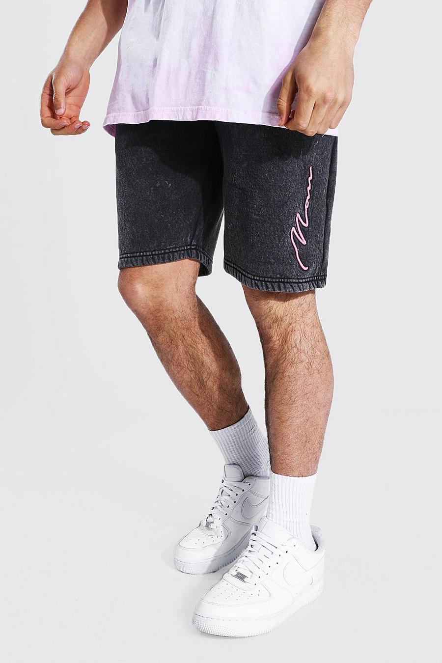 Charcoal Man Signature Acid Wash Gebleekte Slim Fit Jersey Shorts image number 1