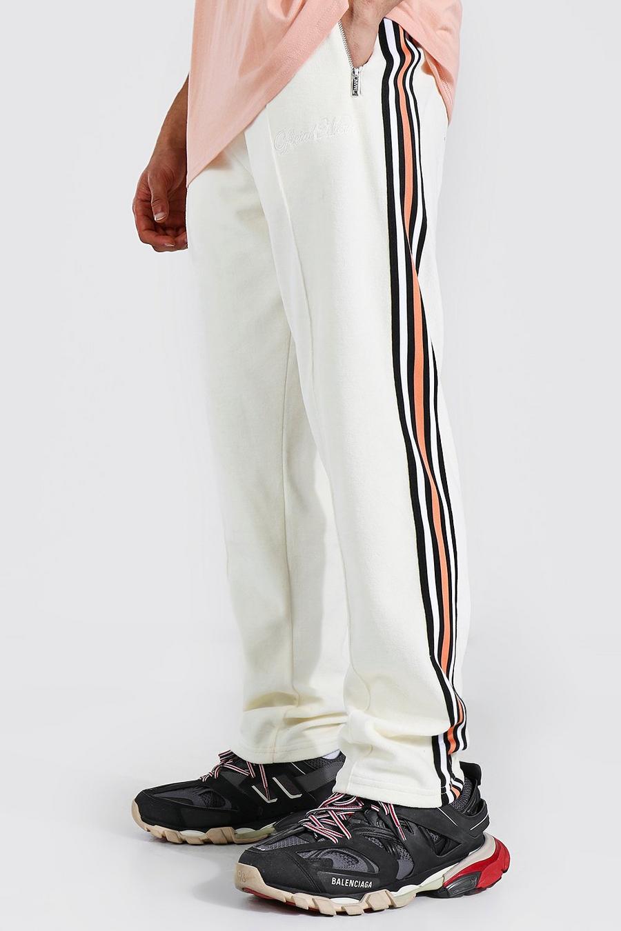 קרם מכנסי ריצה מבד מגבת עם סרט בצד ממותג Official Man image number 1