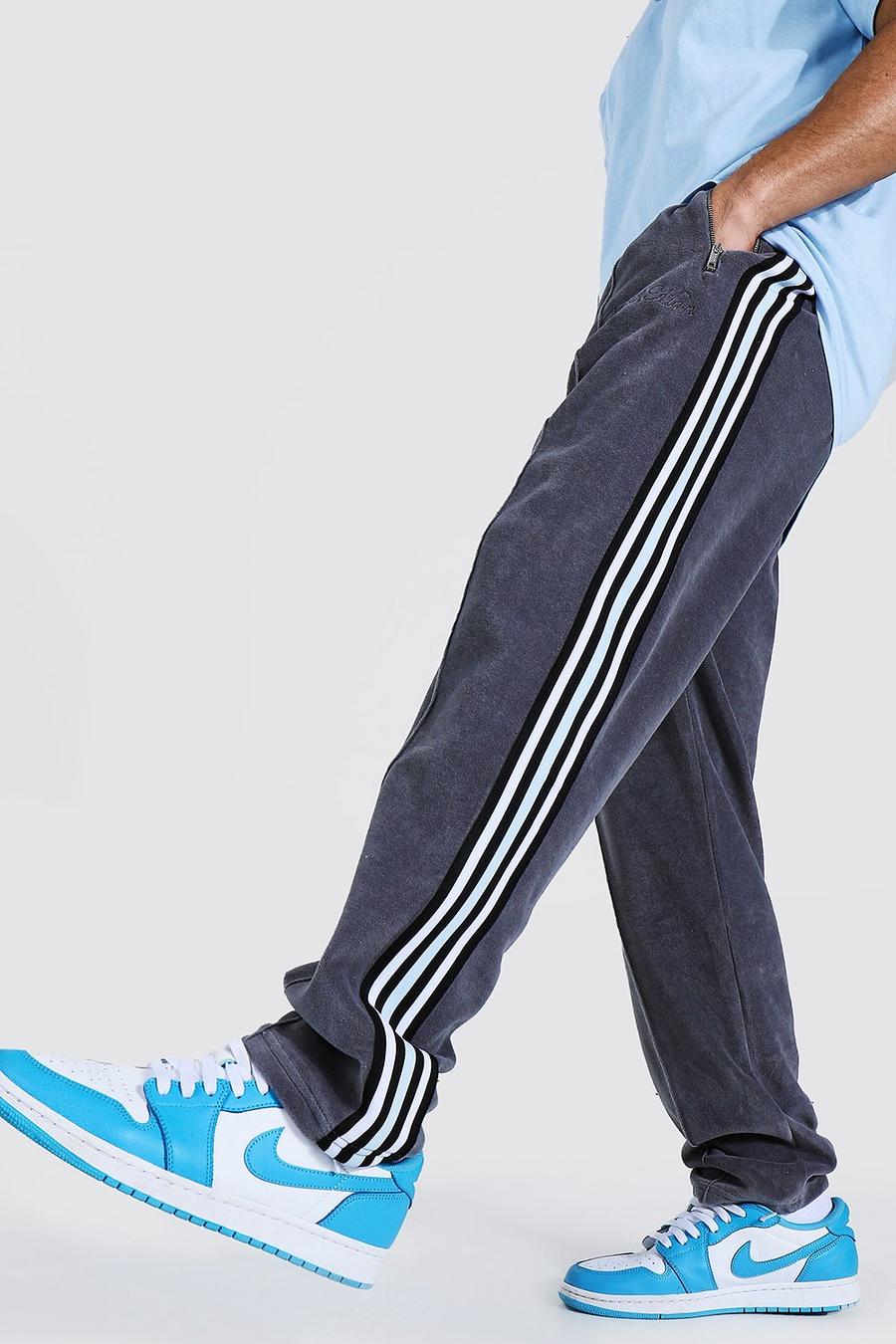 Pantalones de deporte de rizo con cinta lateral Official MAN, Gris marengo image number 1