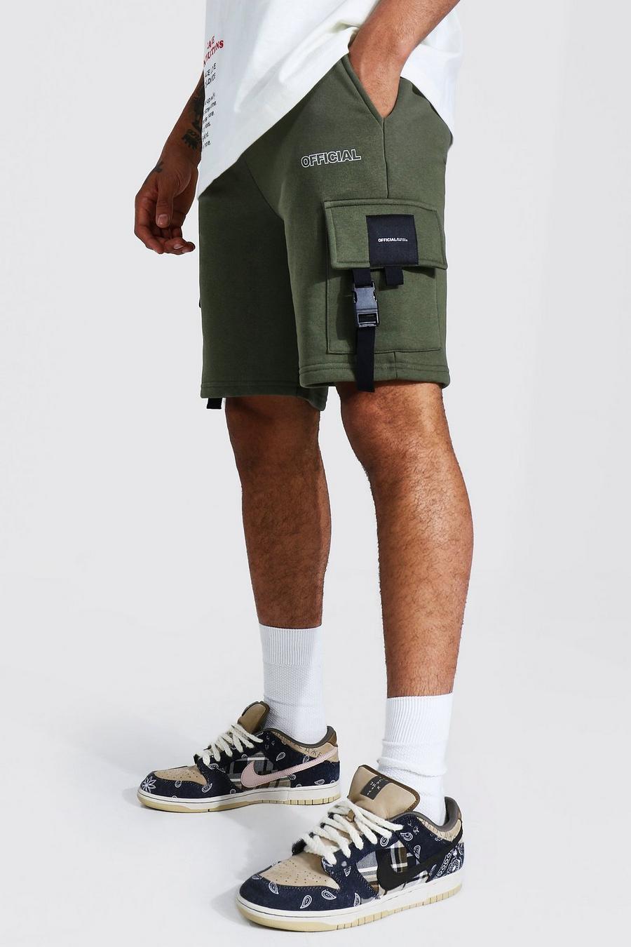 Khaki Official Shorts i skinny fit med cargofickor image number 1
