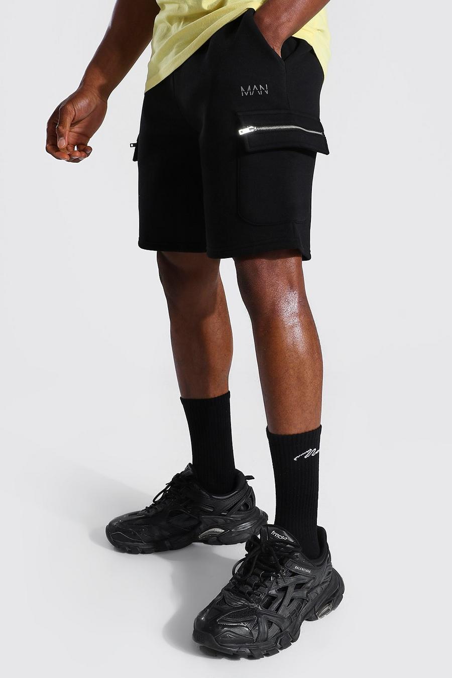 Man Cargo-Shorts mit Reißverschlussapplikation, Schwarz image number 1