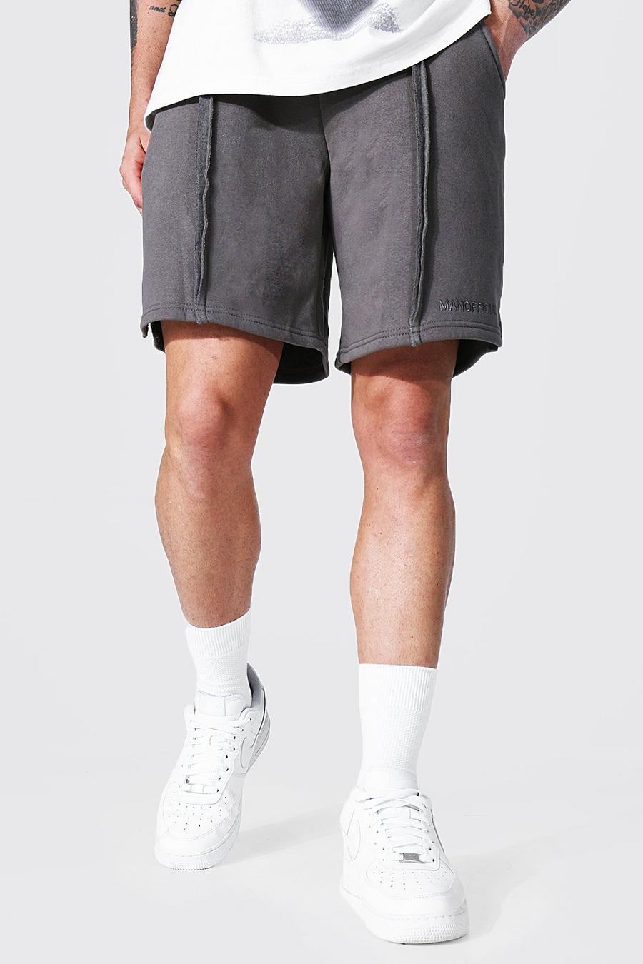 Pantalones cortos de punto holgados con bajo dividido Official MAN, Caqui image number 1