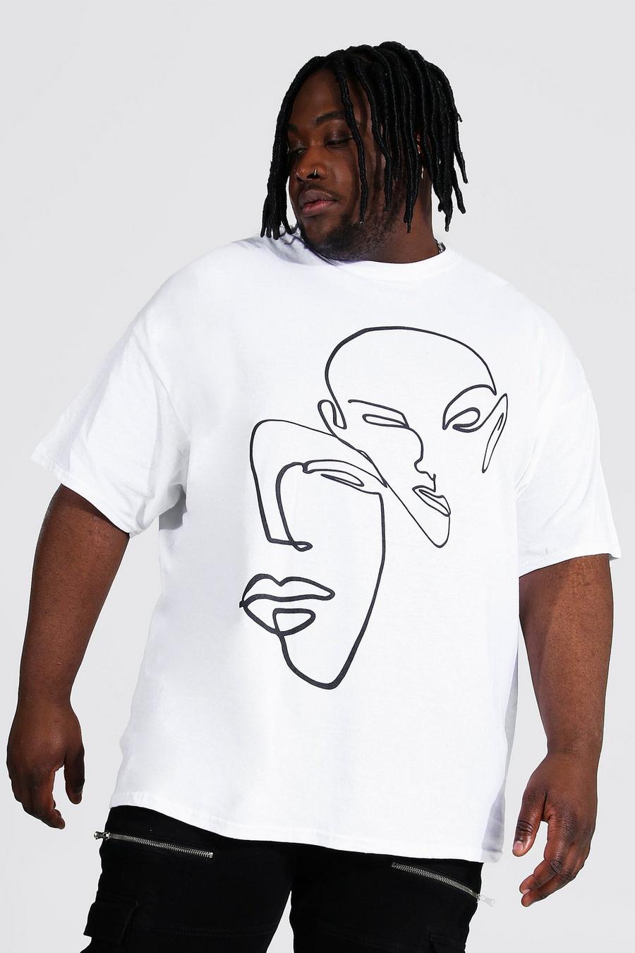 White Plus Size Line Drawing Face Graphic T-Shirt image number 1
