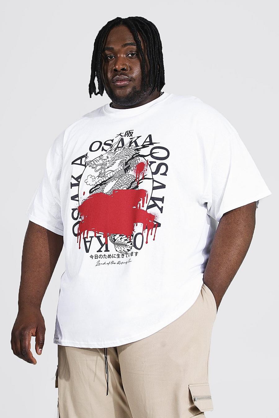 Camiseta Plus con estampado de grafiti y dragón Osaka, White image number 1