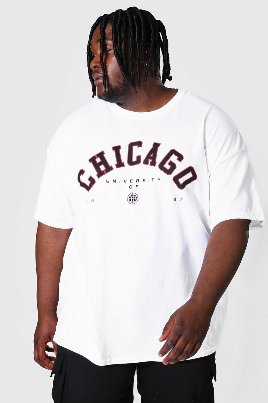 Plus Size College-T-Shirt mit Chicago-Print, Weiß image number 1