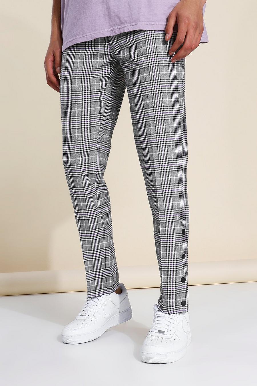 Grey Skinny Crop Check Tailored Popper Pants image number 1