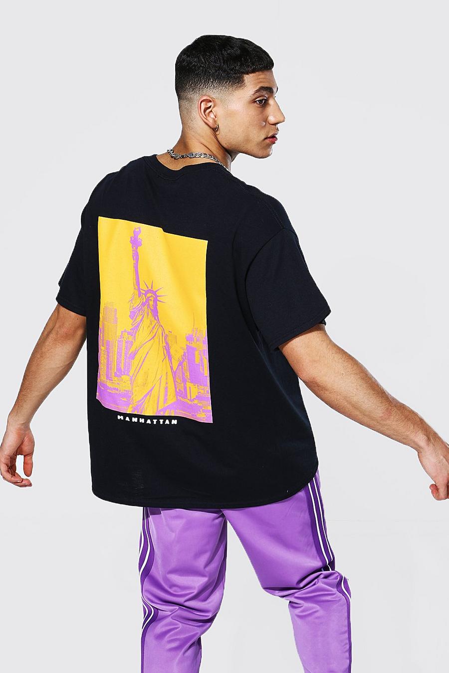 Übergroßes T-Shirt mit Manhattan-Print hinten, Schwarz image number 1
